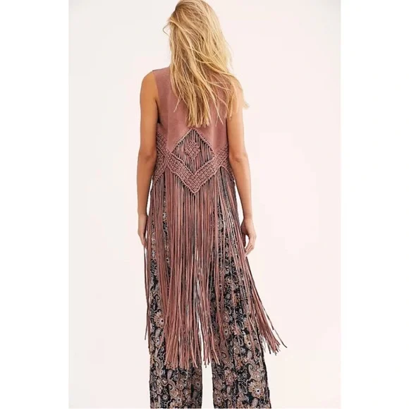 FREE PEOPLE | We the Free Fable Suede Fringe Vest Mauve Large NWOT - Picture 2 of 8